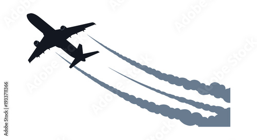 A dark airplane flies through the sky leaving white contrails behind a striking silhouette high quality professional detailed