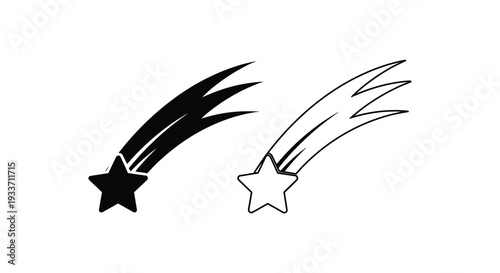 Two shooting stars one solid black and one outlined create a celestial scene silhouette high quality professional detailed