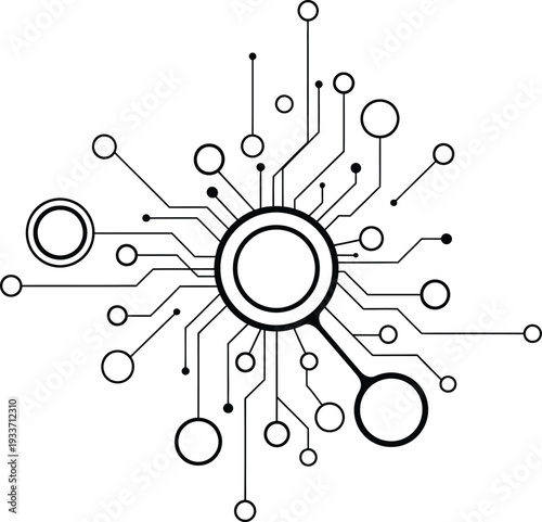 Circuit Board Abstract Vector Design with Connected Nodes and Lines for Technology Concepts