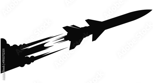 A dynamic black silhouette of a jet aircraft in flight propelled by powerful engine exhaust silhouette high quality