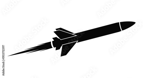 A sleek black rocket depicted in dynamic flight with trailing flames creating a striking silhouette high quality professional