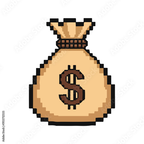 Pixel Art Money Bag with Dollar Sign
