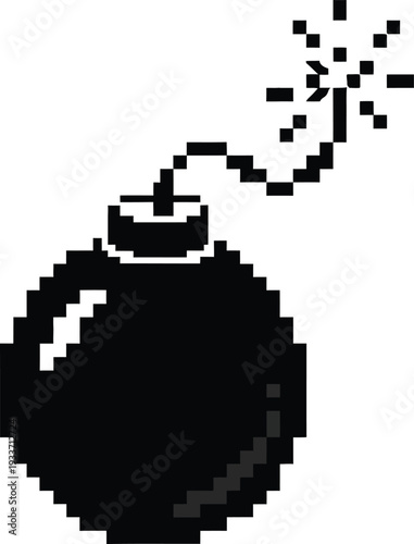 Pixel Art Bomb with Fuse Ignited Retro Gaming Explosive Icon 8-Bit Danger Symbol
