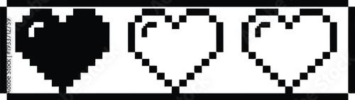 Pixel Heart Health Bar Vector Icon One Full Heart Two Empty Hearts Retro Gaming UI Element