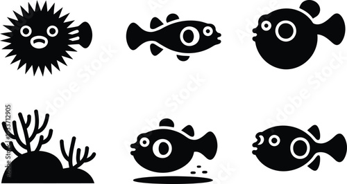 Black and white fish and sea creature silhouettes 