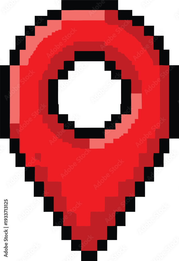 Fototapeta premium Pixelated Red Location Pin Vector Art Retro Style Marker Icon