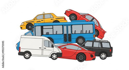 Vehicles Stacked on Top Each Other.