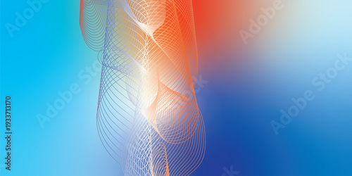 Abstract orange, azure, and white gradient backdrop with floating light particles and smooth curves, modern tech concept, vector style