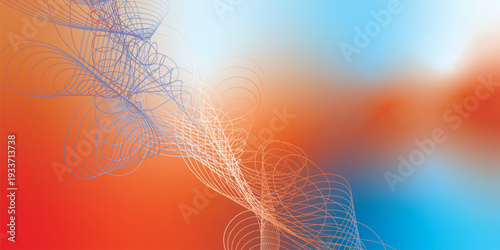 Abstract orange, azure, and white gradient backdrop with floating light particles and smooth curves, modern tech concept, vector style