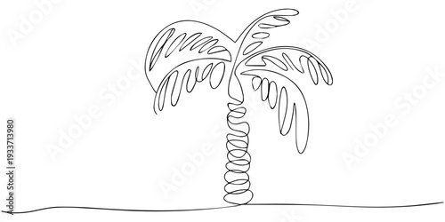 Palm tree, continuous one line drawing of tropical palm tree.