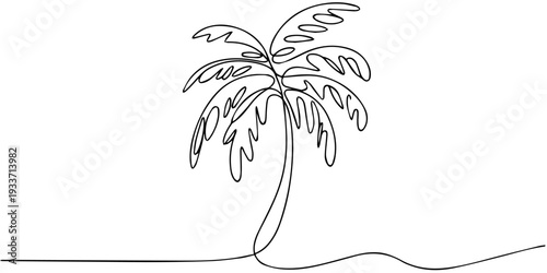 Palm tree, continuous one line drawing of tropical palm tree.