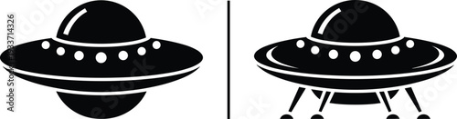 UFO spaceship icon set, flying saucer alien spacecraft silhouette vector illustration isolated on white background design