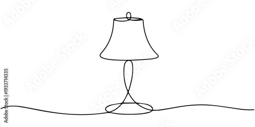 Continuous one line drawing of floor lamp design. Elegant floor lamp in single line draw illustration. Editable stroke, Interior floor lamp outline drawing illustration. one continuous line drawing.