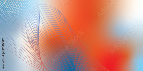 Abstract orange, azure, and white gradient backdrop with floating light particles and smooth curves, modern tech concept, vector style