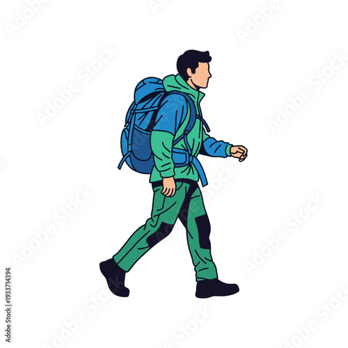 Man Walking with Backpack Outdoor Adventure.