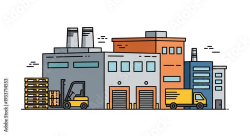 Warehouse Buildings with Forklift Trucks.