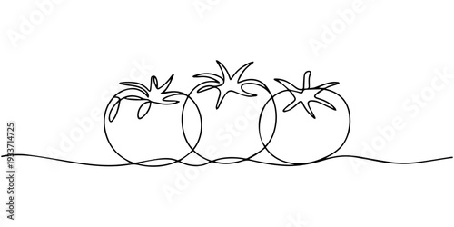 Continuous one line drawing of tomato. A whole and sliced tomatoes. one line art icon drawing vector