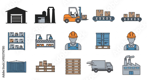 Warehouse Logistics and Supply Chain Icons.