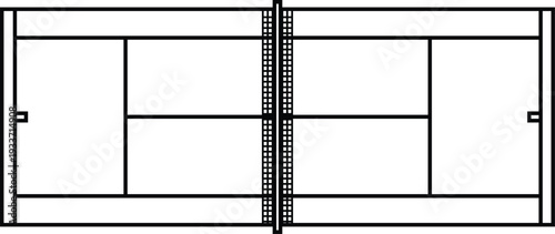 Volleyball court diagram top view isolated on white background, minimal outline sports field layout illustration