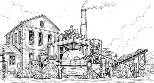 Vintage Industrial Steam Engine Factory.