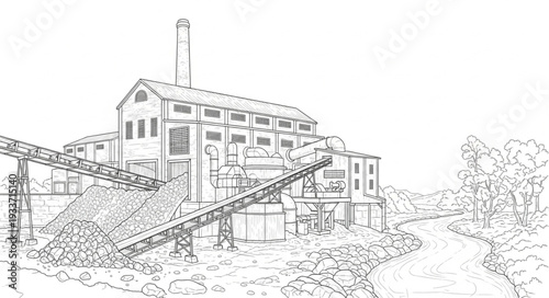 Vintage Sketch of Old Mansion.