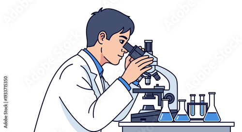Scientist Examining Sample with Microscope.