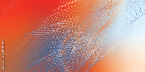 Abstract orange, azure, and white gradient backdrop with floating light particles and smooth curves, modern tech concept, vector style