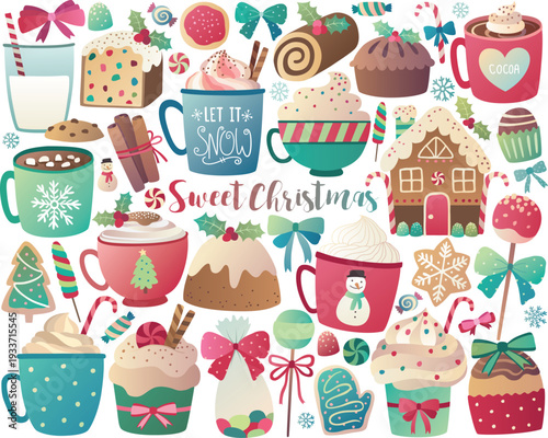 Christmas Sweets and  Desserts vector collections, Christmas Elements Collections, Sweet Christmas Desserts and Hot Cocoa Vector Clipart Set