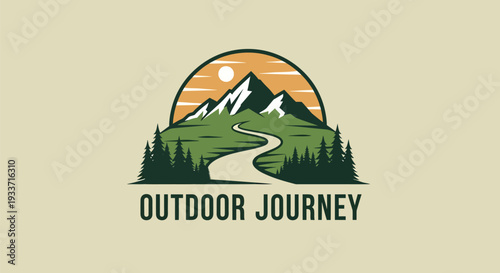 Outdoor Journey Logo with Winding Road and Mountain Landscape.