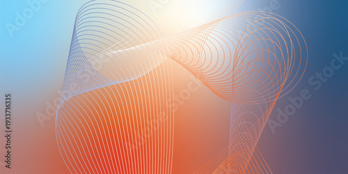 Abstract orange, azure, and white gradient backdrop with floating light particles and smooth curves, modern tech concept, vector style