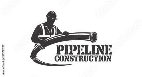 Pipeline Construction Worker Holding Large Pipe Illustration.