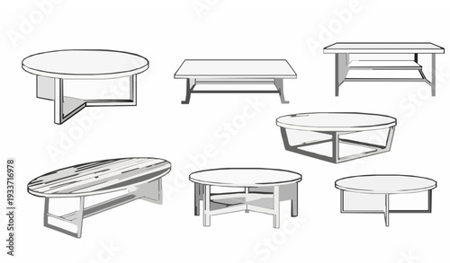 Coffee Tables Outline Icon Set Modern Living Room Furniture Vector