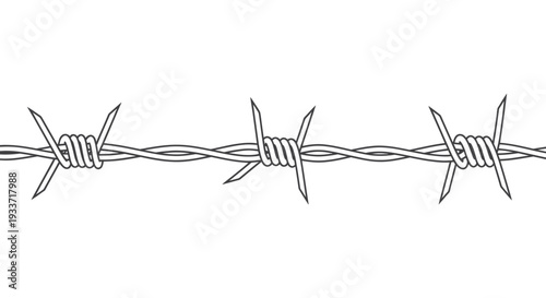 Barbed Wire Fence Section - Isolated on White Background, Industrial Security Element