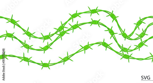 Wavy Green Barbed Wire Border on White Background