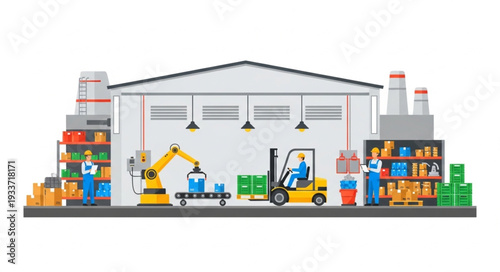Warehouse with Forklift and Equipment.
