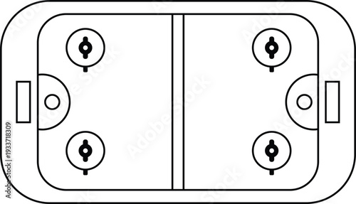 Ice hockey rink diagram top view isolated on white background, minimal outline sports arena layout illustration
