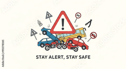 Warning Sign Cars Collision Accident Alert.