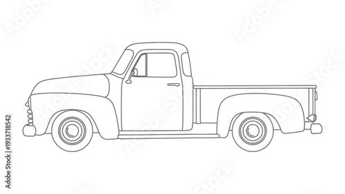 Vintage Truck Outline: A classic pickup truck is presented in a clean line drawing, emphasizing its iconic design and timeless appeal.