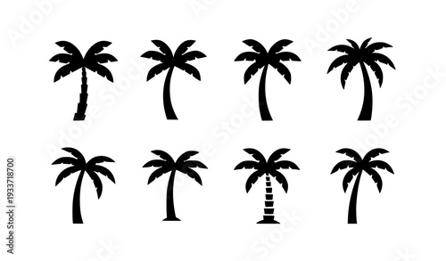 Geometric Black and White Palm Tree Icon Collection with Six Minimal Summer Designs