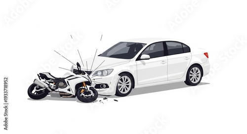 White Car and Motorcycle Collision.