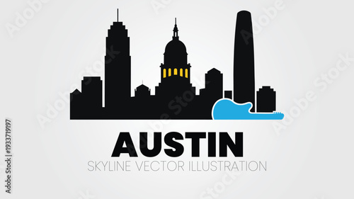 Austin Texas urban skyline silhouette for music festivals and tech startups.