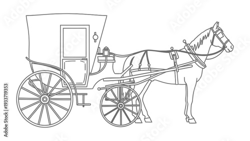 Carriage Drawn by Horse: A detailed illustration of a horse-drawn carriage, evoking a sense of classic transportation and historical charm.