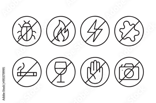 Prohibited signs insects fire electricity and other restrictions