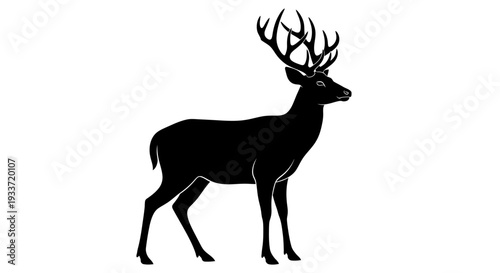 Majestic Stag Silhouette, Full Body, Antlers, White Background