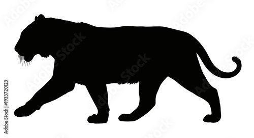 Black Silhouette of a Majestic Panther Walking Isolated on White Background