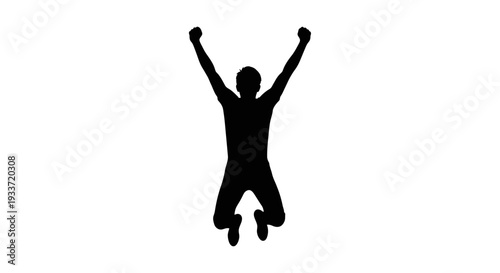 Joyful Silhouette Person Jumping with Arms Raised in Celebration