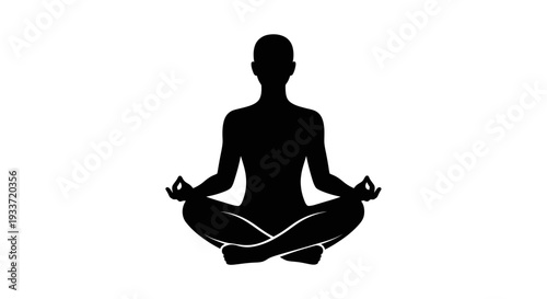 Silhouette of person meditating in lotus position, mindful relaxation