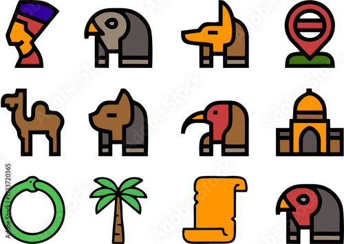 Ancient Egypt Icon Set with Traditional Symbols Collection