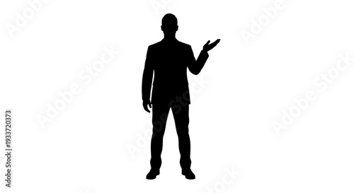 Silhouette of a businessman presenting, isolated on white background