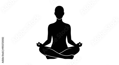 Silhouette of person meditating in lotus pose, mindful relaxation, zen concept